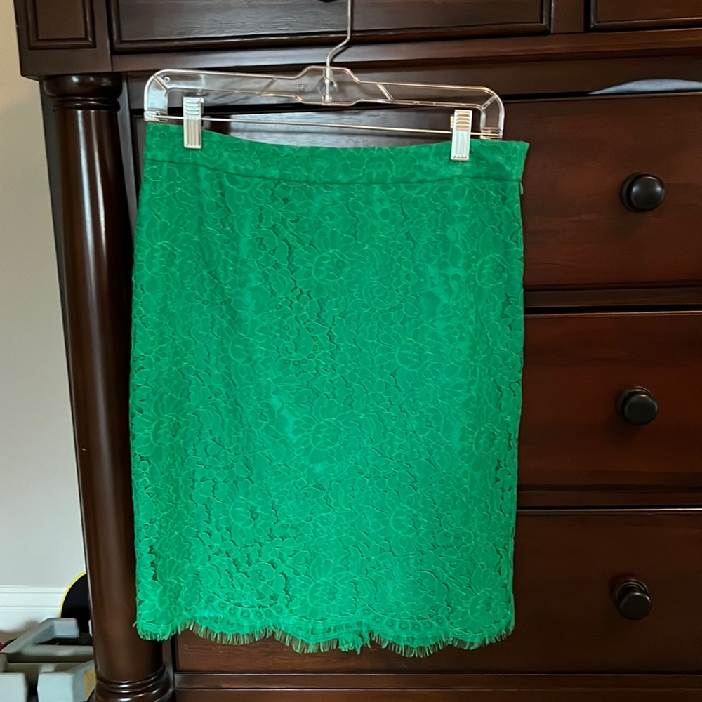 Green lace pencil skirt